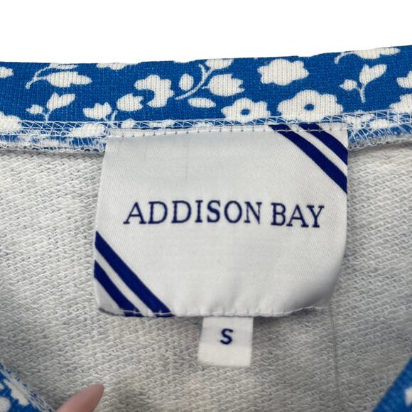 ADDISON BAY Lombard Crew Neck Pullover Top Courtside Blue Floral Cotton Sm NEW - Picture 12 of 14
